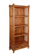 Batavia Solid Teak Bookcase, Ruji sides, Solid Back Medium 2 Drawer to Base