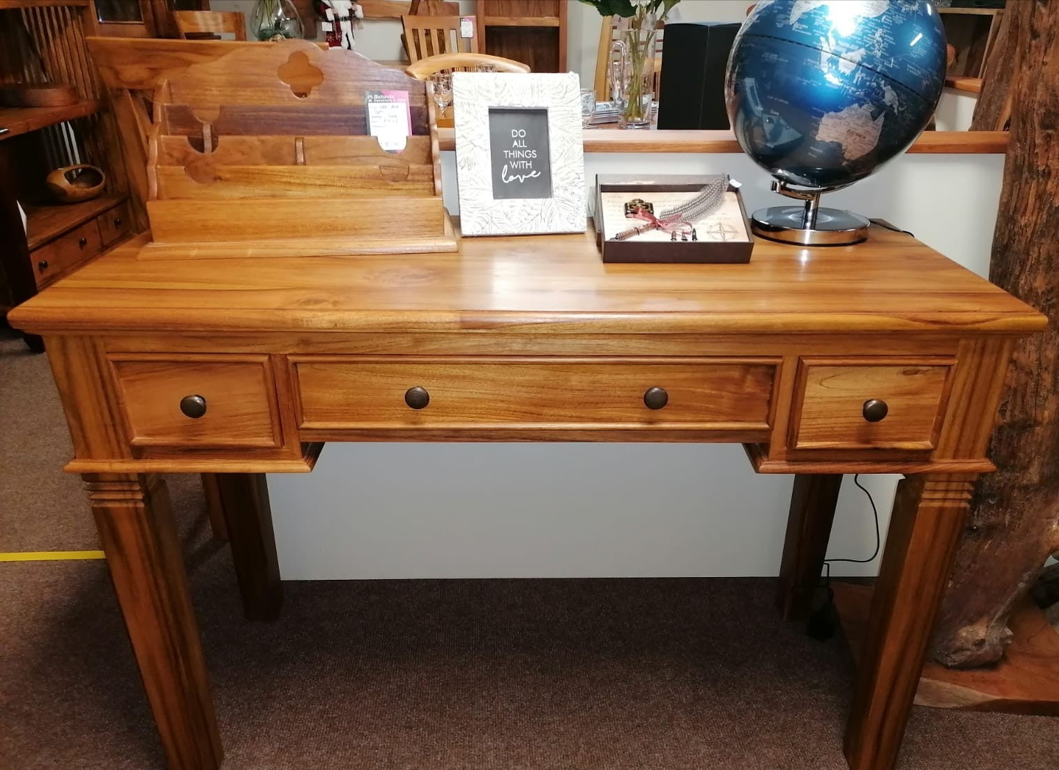Batavia Solid Teak Office Desk 3 Drawer