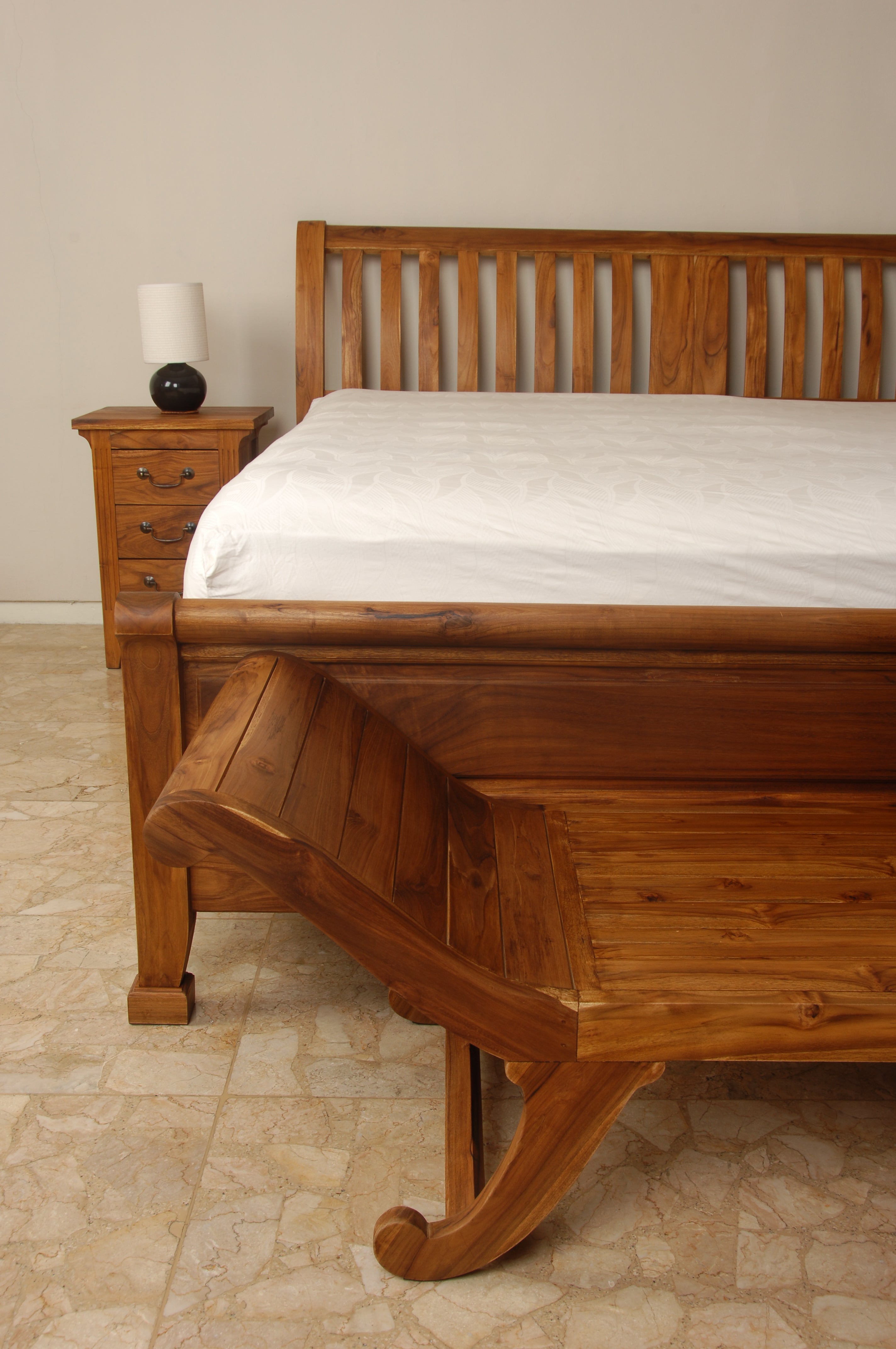 Amaryllis Bed, Bedside & Stoolking, Teak