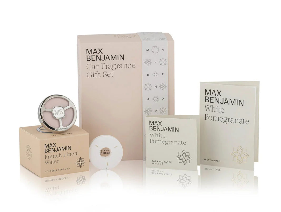 Car Fragrance Gift set, White Pomegranate & French Linen Water
