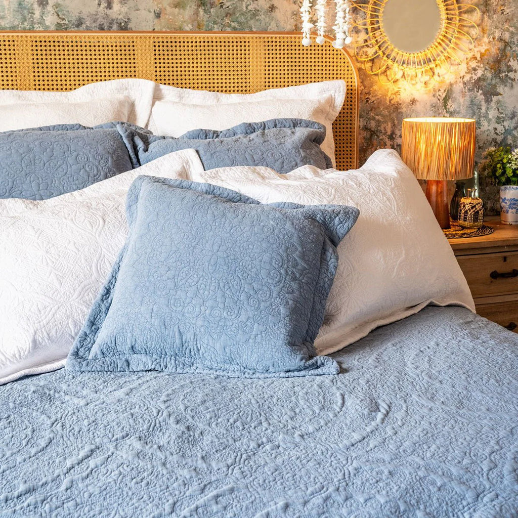 Stonewash Cotton Cornflower Blue Bedspread