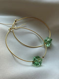 Glass Cube Gold Hoops Mint Green 50mm