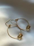Glass Cube Gold Hoops Sky Blue 30mm