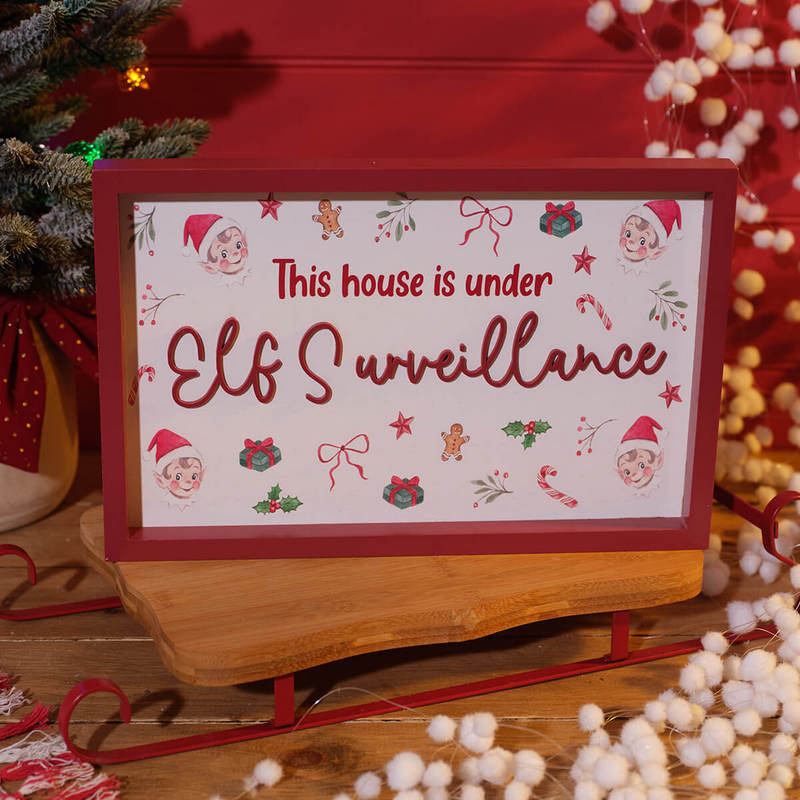 Elf Crew Under Surveillance wood Framed Wall Plaque