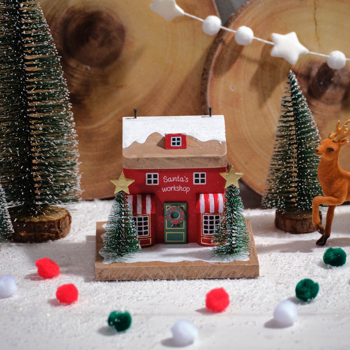 CHILDRENS WINTER WONDERLAND SANTA TOYSHOP HOUSE WOOD BLOCK