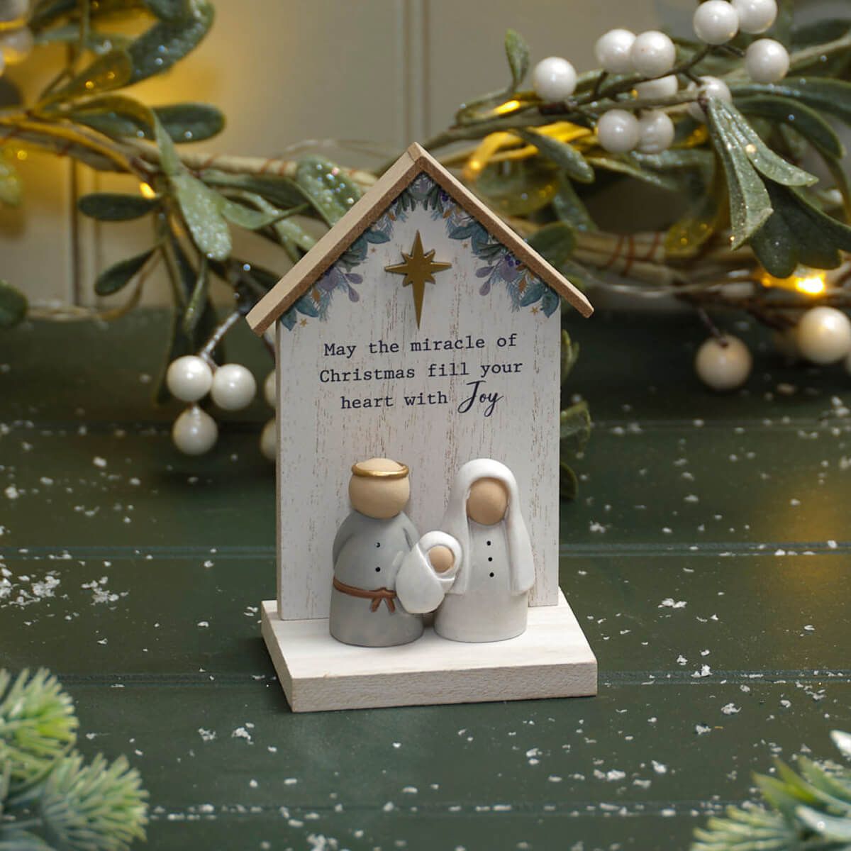 WITH LOVE AT CHRISTMAS NATIVITY MIRACLE WOOD BLOCK WITH RESIN FIGURES