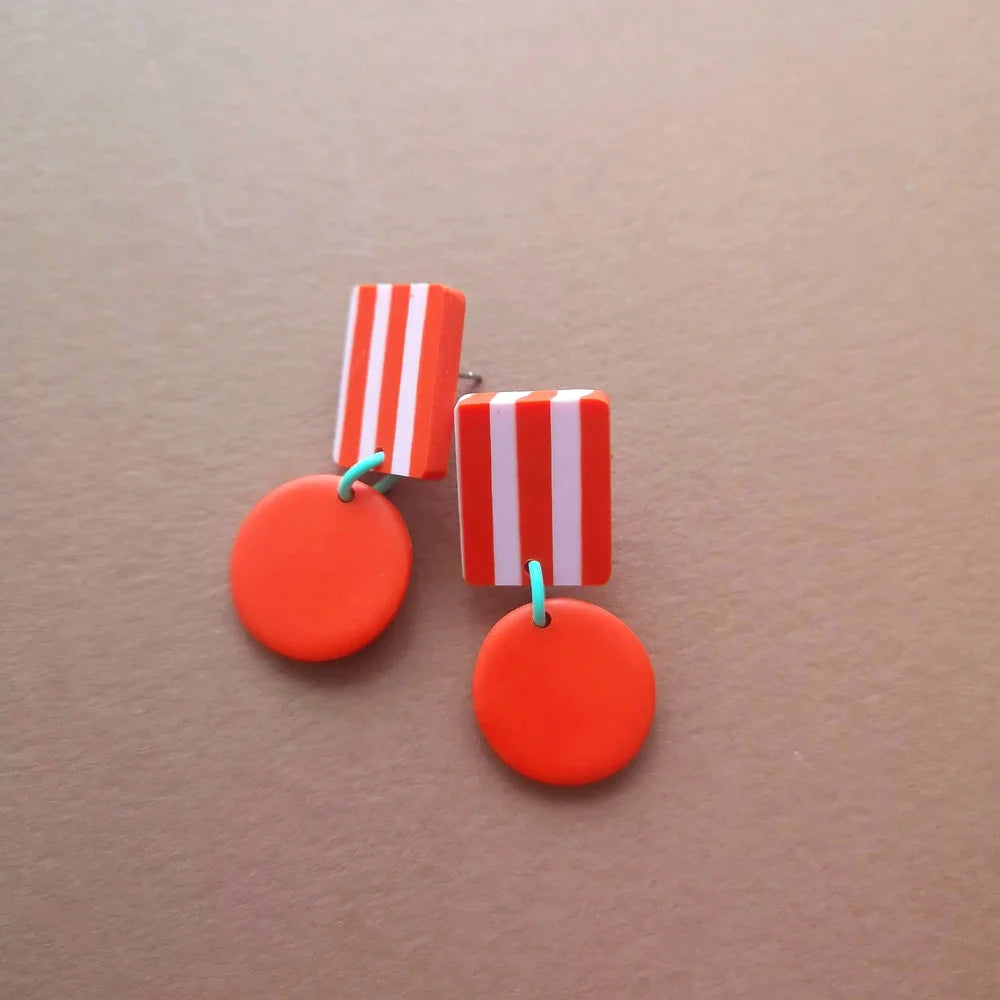 LOLLIPOP Stripe Orange-red & Rose earrings