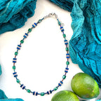 Mishe Necklace Blue & Green Hematite & Crystal Cube+