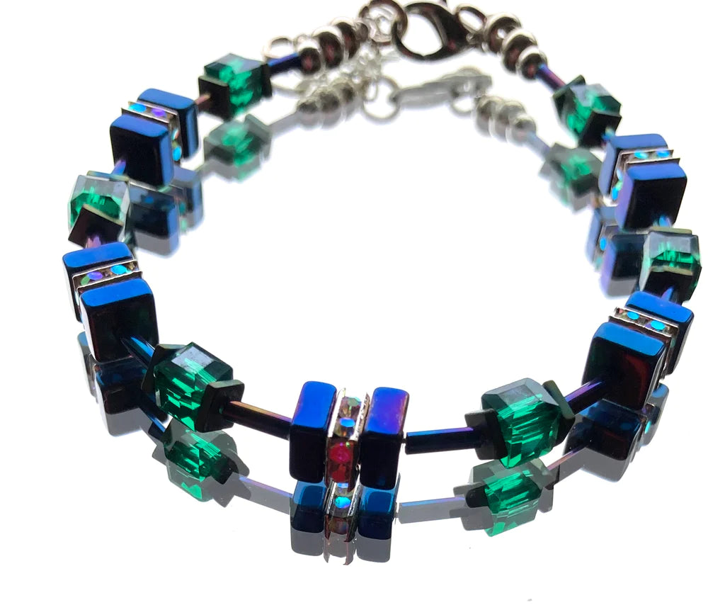 Blue & Green Hematite Bracelet