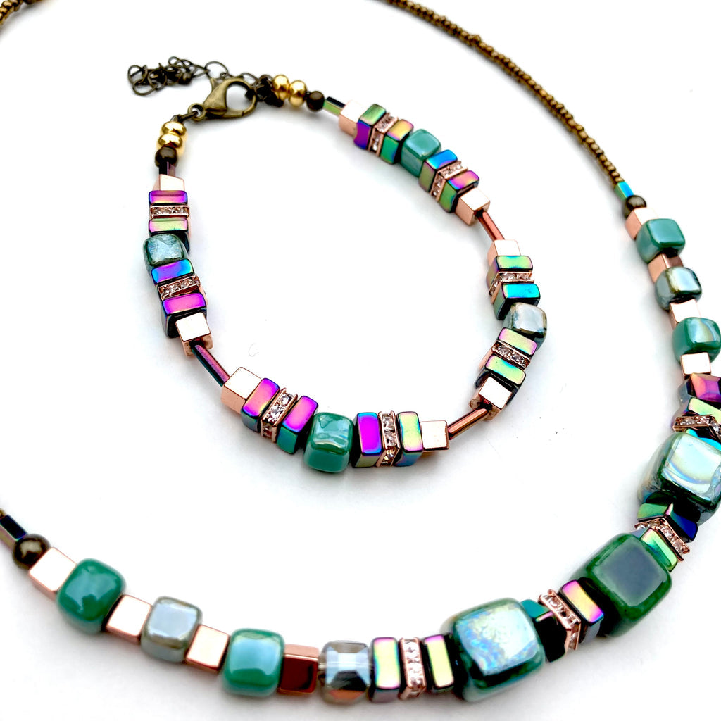 Green Ceramic and Gemstone Bracelet