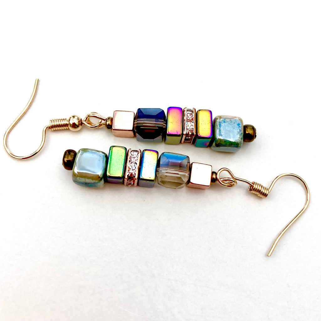 Green Ceramic and Gemstone Earring