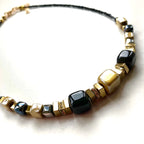 MISHE, Black & Gold Ceramic & Gemstone Cubes Necklace