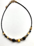 Black & Gold Ceramic & Gemstone Cubes Necklace