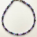 MISHE, Purple & Lilac Crystal Cube with Iridescent Hematite Cubes Necklace