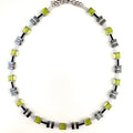 Lime Green & Grey Hematite & Crystal Cube Necklace