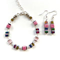 Pink ceramic, crystal & gemstone Bracelet & Earrings