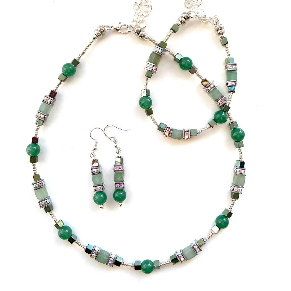 Green gemstone cubes & spheres