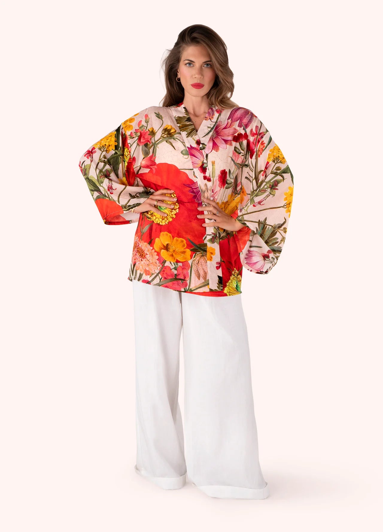 Fine Flowers Modal Cupro Short Kimono Jacket by POWDER