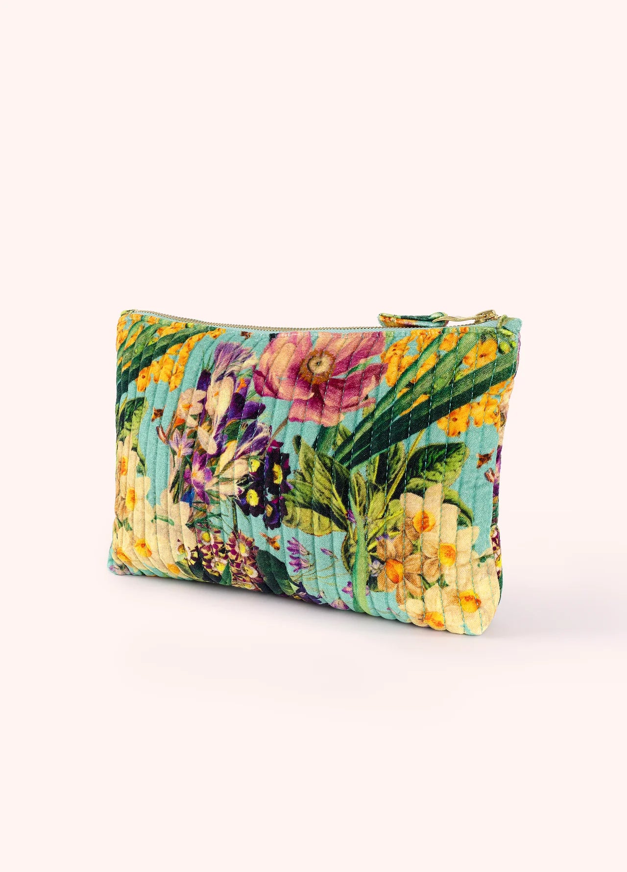 Spring Flora, Quilted Cotton Velvet Zip Pouch by POWDER
