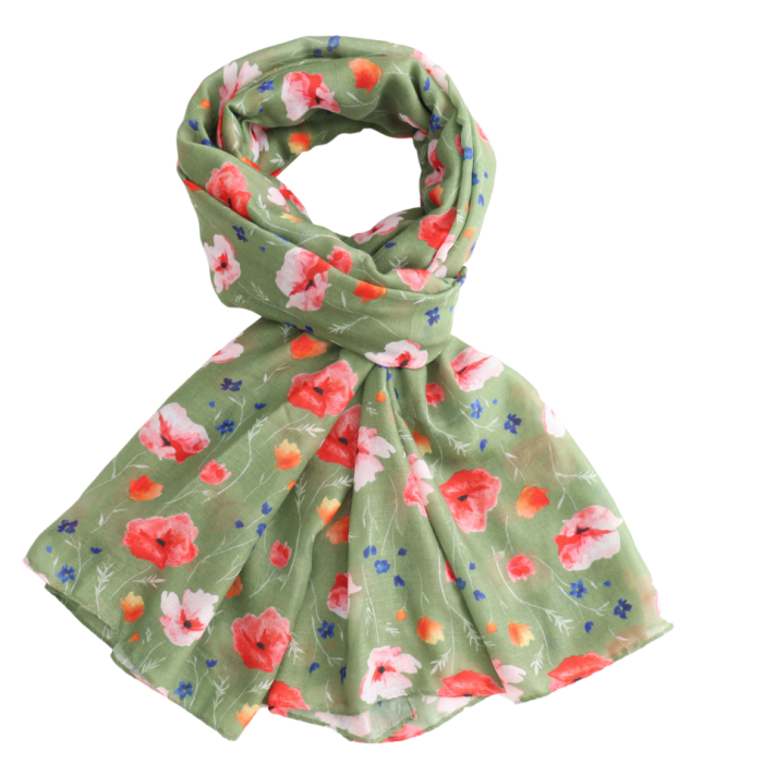 Olive green poppy scarf