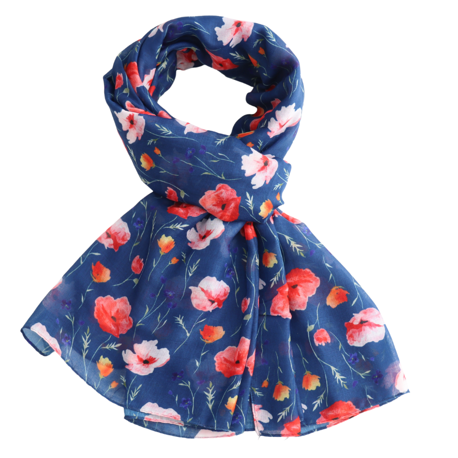 Navy poppy scarf
