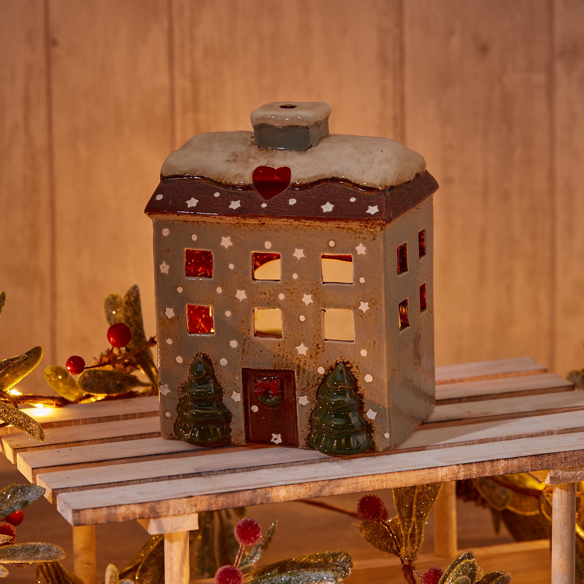 Grey Christmas House T-Light