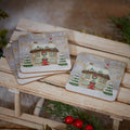XMAS COTTAGE SCENE COASTER 4/BOX HEAT RESISTANT WOOD