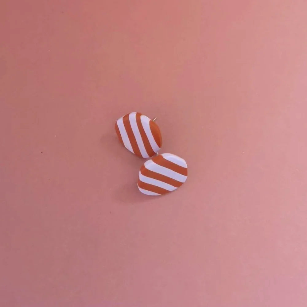 STRIPED PEBBLE stud Lilac & Teracotta earrings