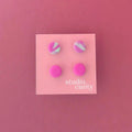 TINY DOTS stud set, Neon Pink & Granite earrings
