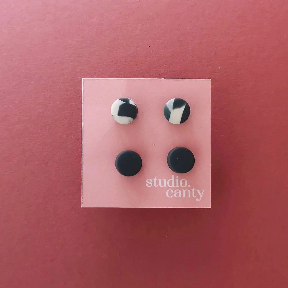 TINY DOTS stud set, Black & Granite earrings