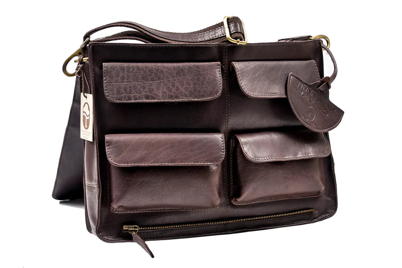 TINNAKEENLY Brown Leather MacBook Satchel