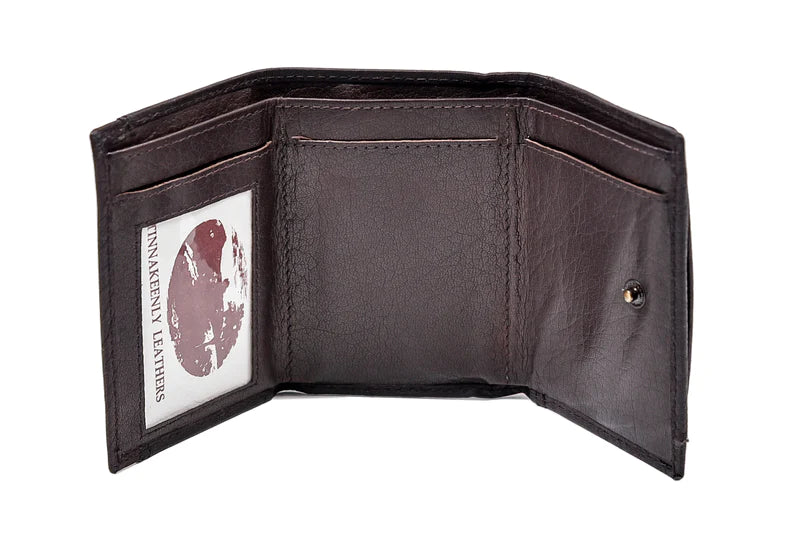Tinnakeenly Leather Tri Fold Wallet Purse Brown