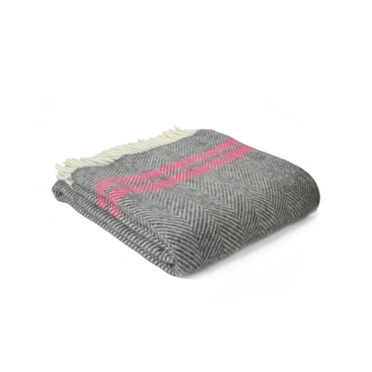 Slate & Pink Fishbone 2 Stripe Throw, 100% Wool