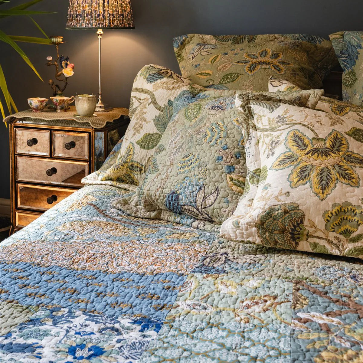 Constance Patchwork Blue/Green Bedspread, One size