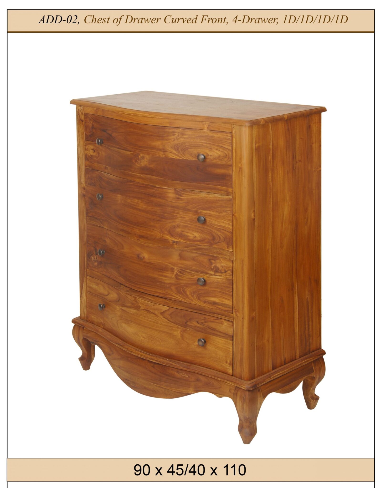 Chest of Drawers, Curved front, 4 drawer - Batavia Furniture & Gifts