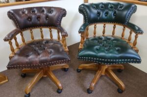 Batavia Solid Teak and Leatherette Captains Chair Green OR Brown