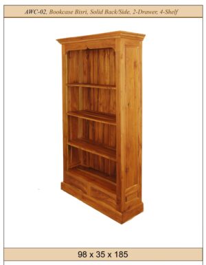 Batavia Solid Teak Bookcase, Bisri, Solid Sides 2 Drawer 4 Shelf