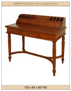 Batavia Solid Teak, Writing Table 4 Drawer Support to Base