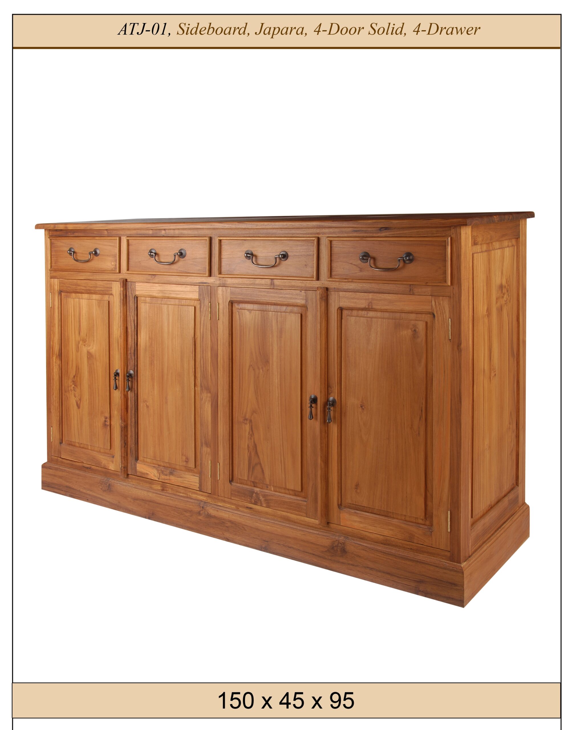  Batavia Solid Teak, Sideboard, Japara, 4-Door Solid, 4-Drawer