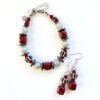 MISHE Red & Grey Ceramic, Pearl & Crystal Bracelet & Earring