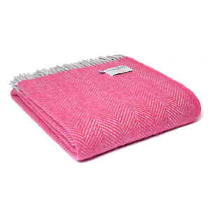 Pink & Silver Herringbone Throw, 100% Wool