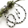 Black & Silver Pearl & Crystal Necklace, Bracelet & Earring set