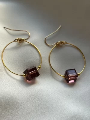 KYBALION Glass Cube Gold Hoops Blush Pink Small