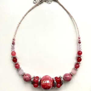 Coral Pink Ceramic Gemstone Necklace