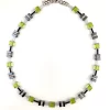Lime Green & Grey Hematite & Crystal Cube Necklace