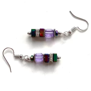 Lilac Crystal Gemstone Cube Earrings