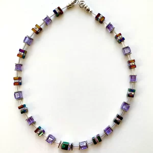 Lilac Crystal & Gemstone Cube Necklace