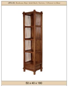 Bookcase, Narrow, 1 Drawer, Ruji sides