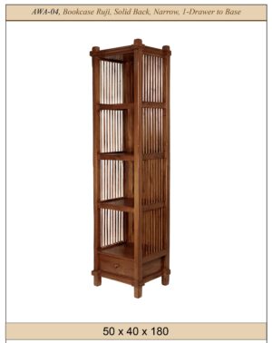 Bookcase, Narrow, 1 Drawer, Ruji sides