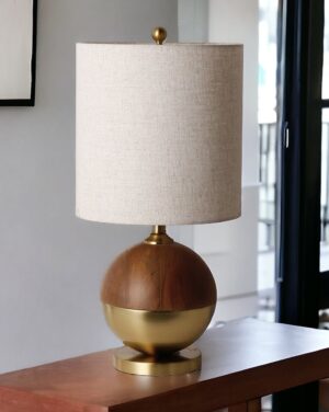 Table Lamp, Naha Round Wood Gold H. 63cm